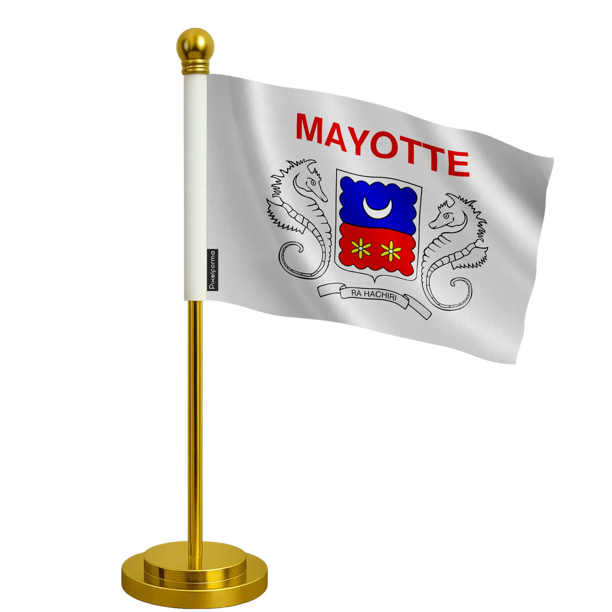 Drapeau bureau mayotte polyester avec socle acier inoxydable