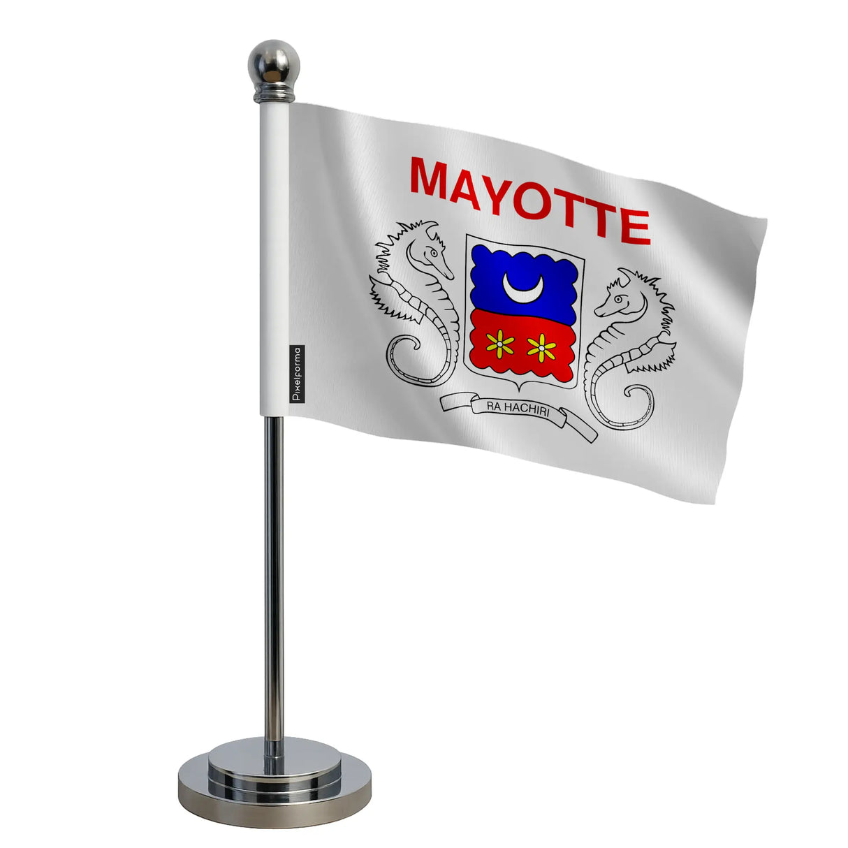 Drapeau bureau mayotte polyester socle acier inoxydable