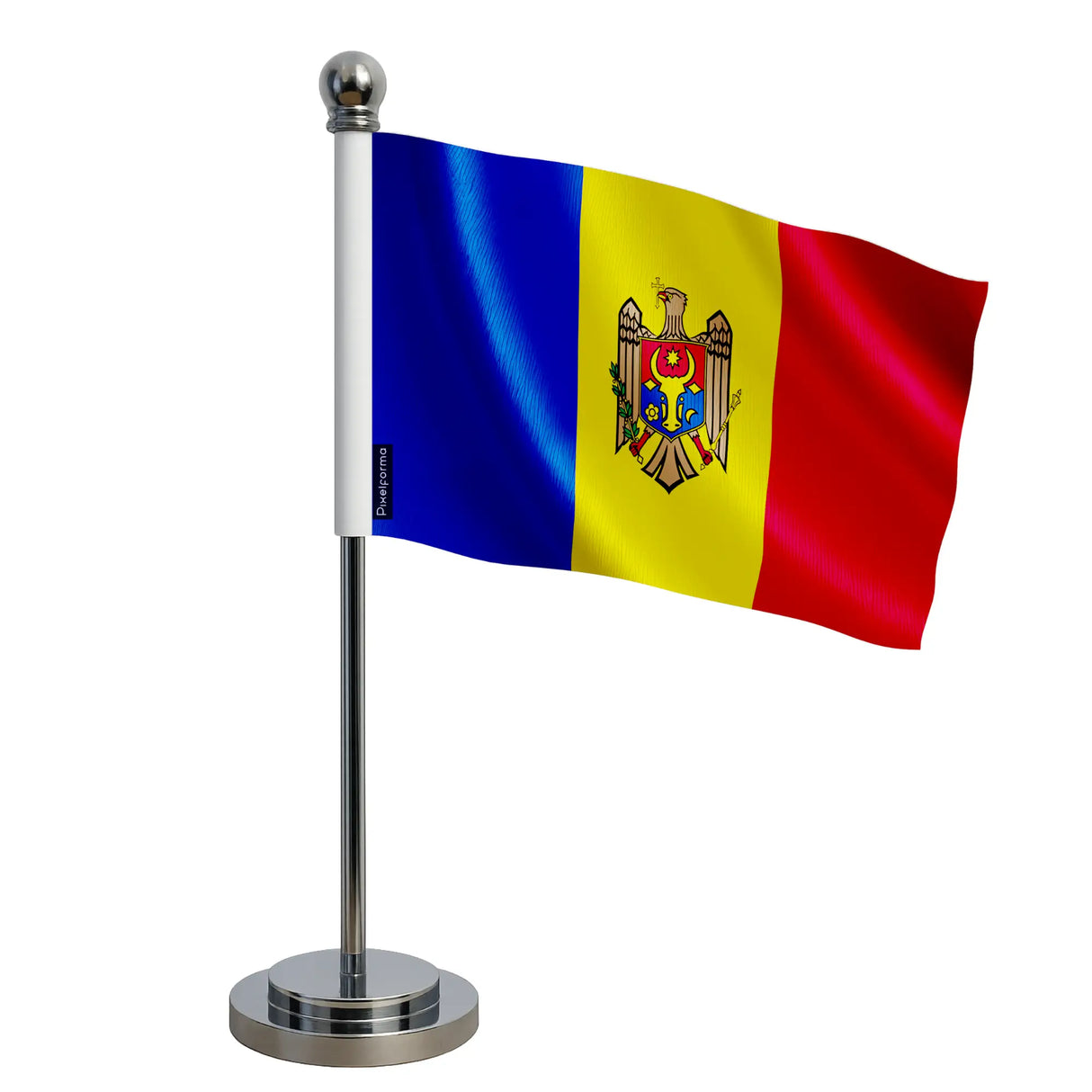 Drapeau bureau moldavie polyester socle acier inoxydable