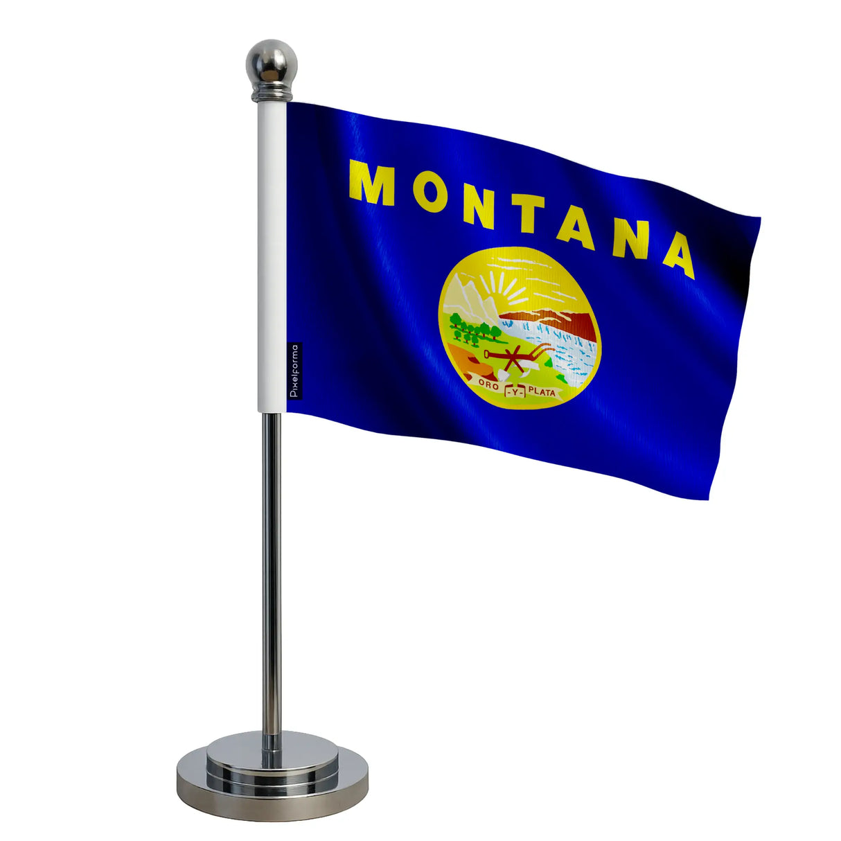 Drapeau bureau montana polyester socle acier inoxydable