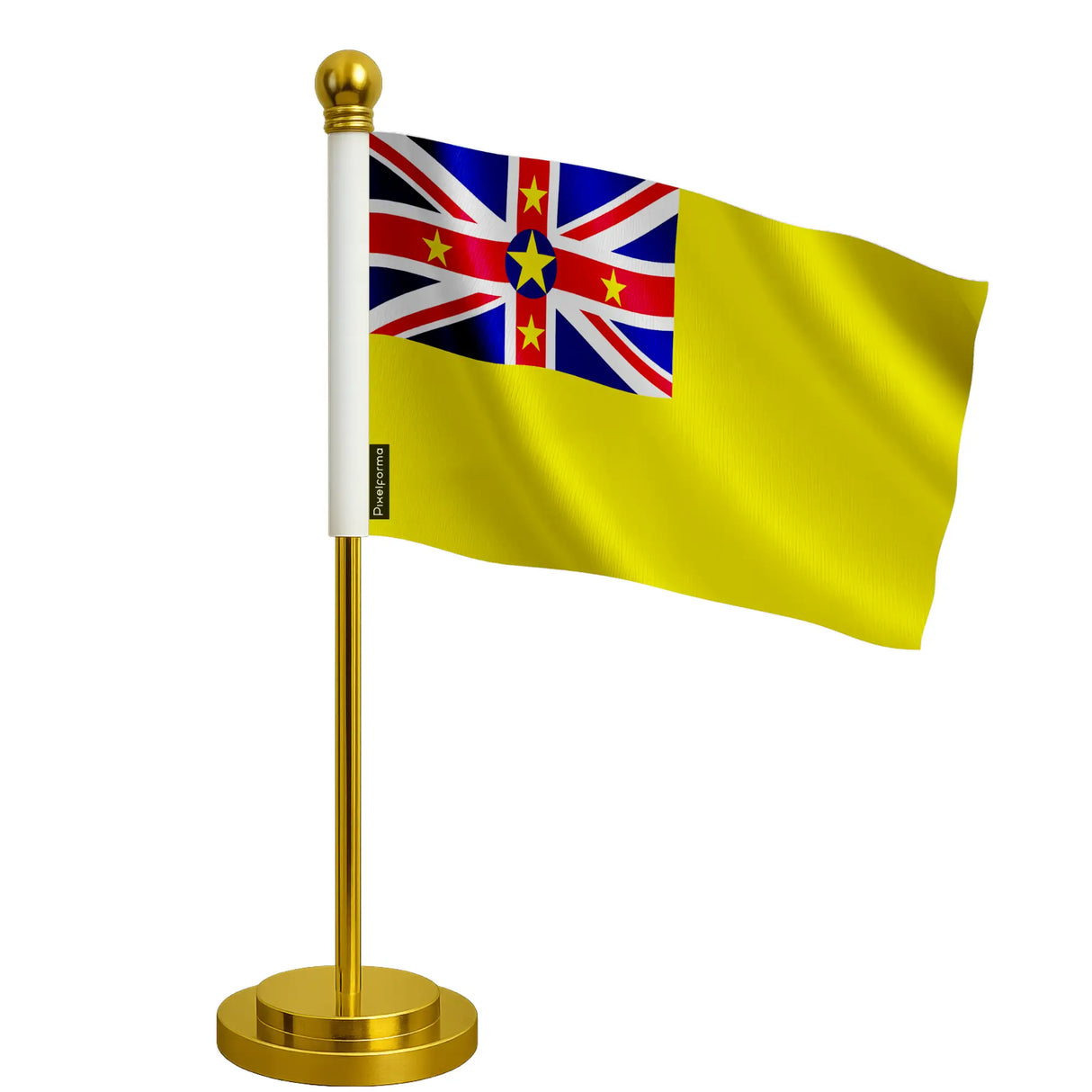 Drapeau bureau niue polyester avec socle acier inoxydable