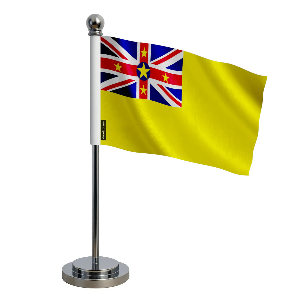 Drapeau bureau niue polyester avec socle acier inoxydable