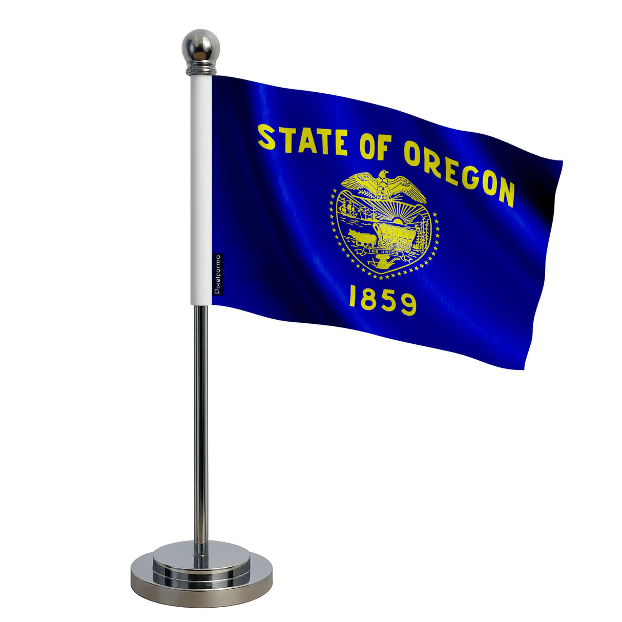 Drapeau bureau oregon polyester sur socle acier inoxydable