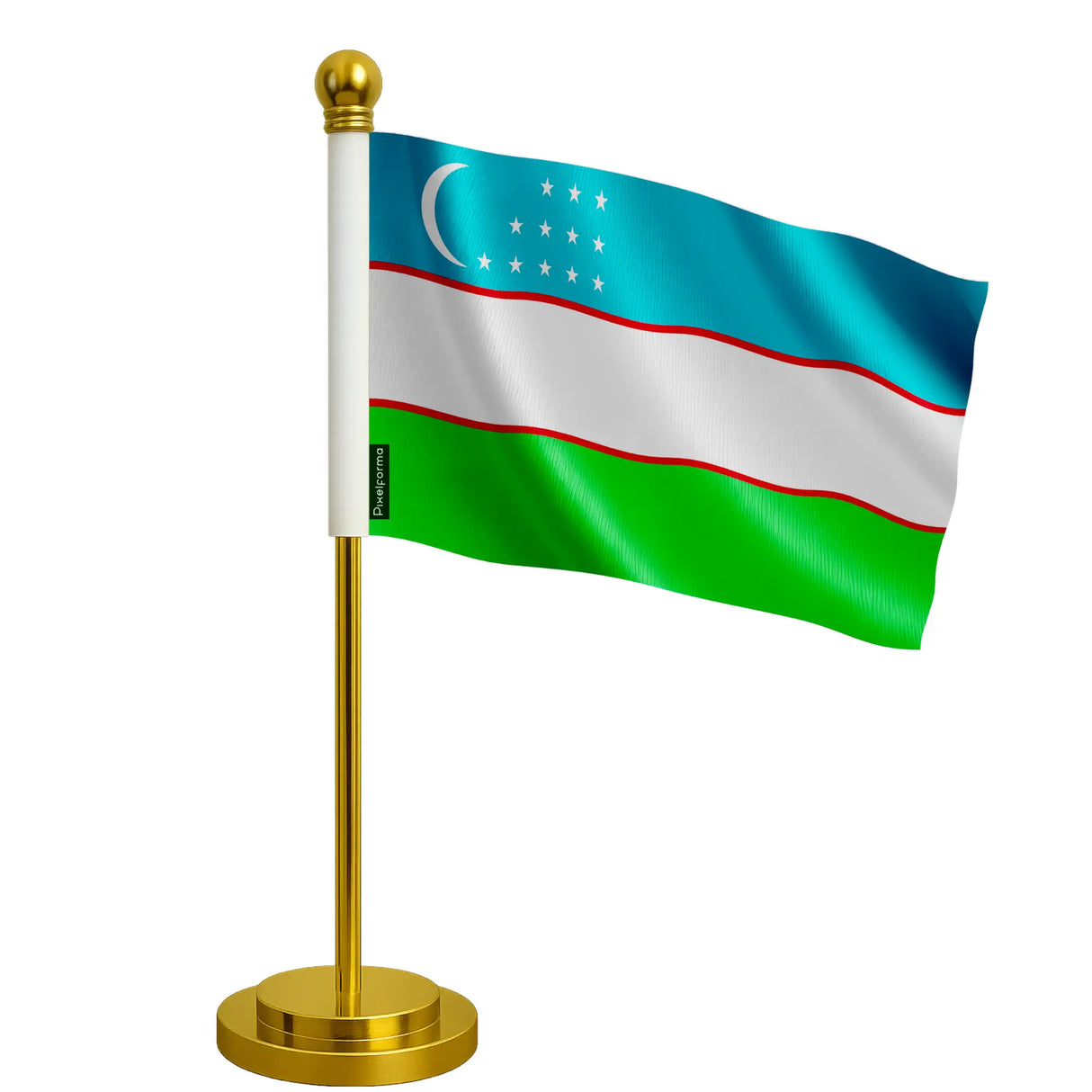 Drapeau bureau ouzbékistan polyester socle acier inoxydable