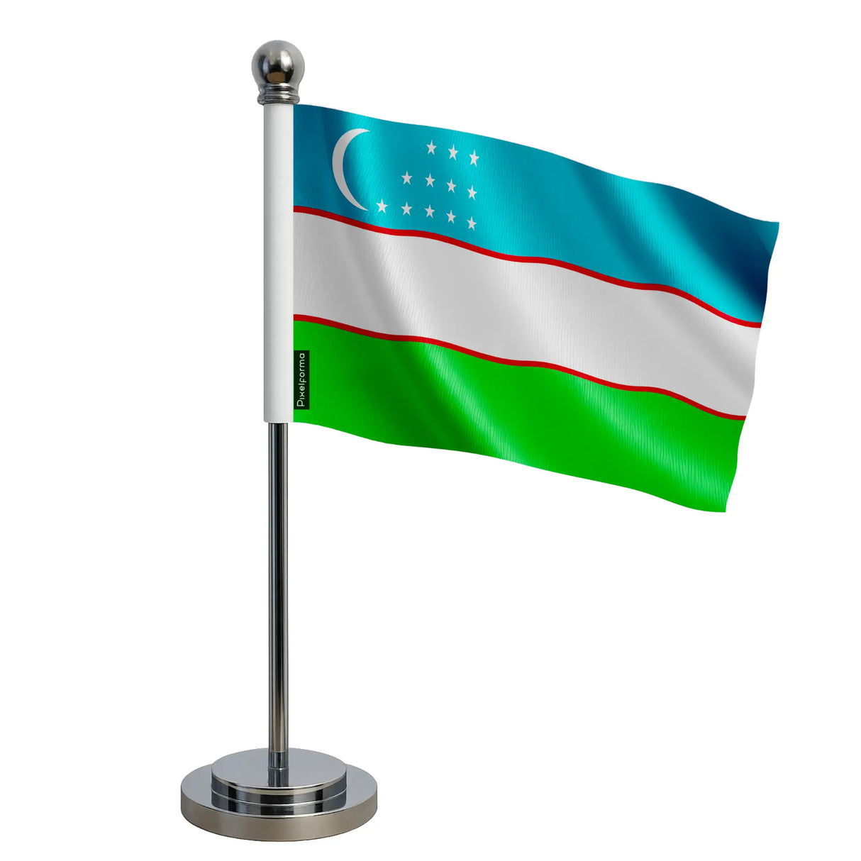 Drapeau bureau ouzbékistan polyester sur socle acier inoxydable