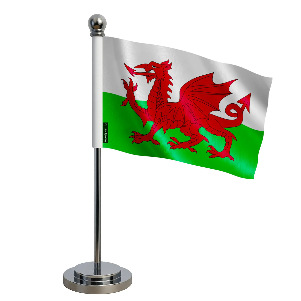 Drapeau bureau pays de galles polyester socle inoxydable