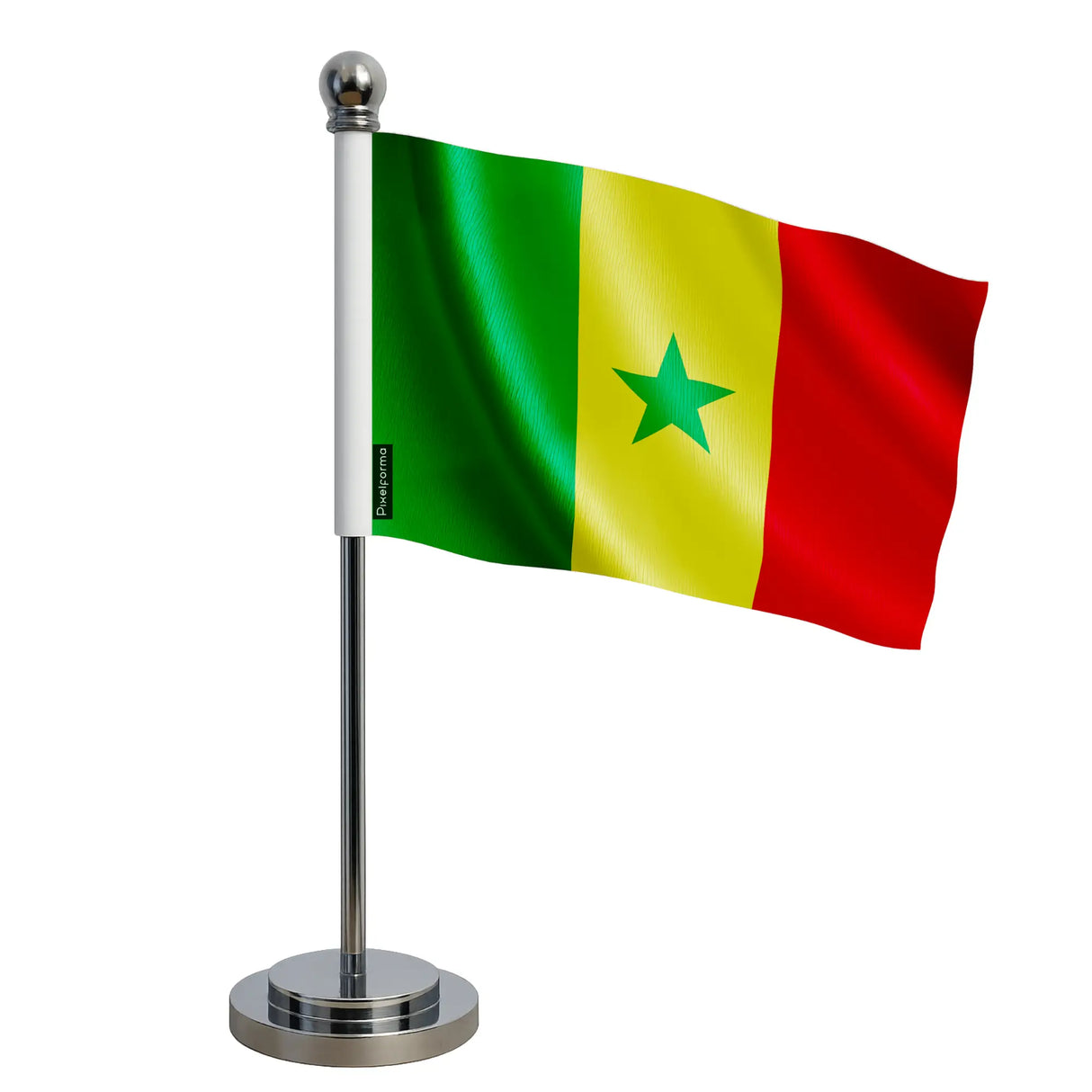 Drapeau bureau sénégal polyester socle acier inoxydable