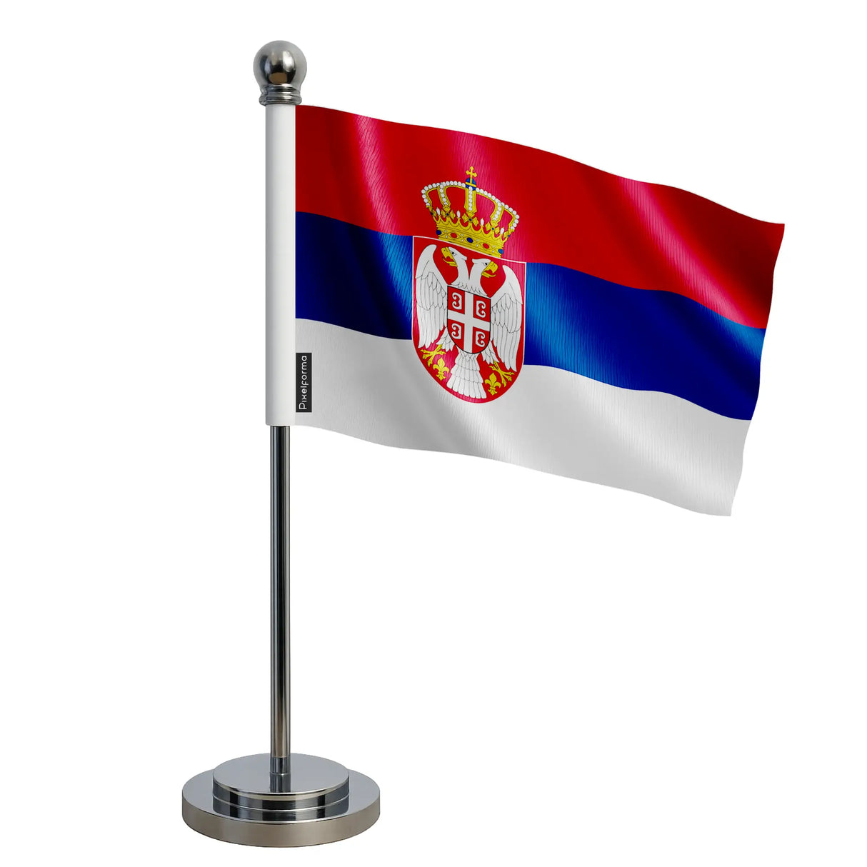 Drapeau bureau serbie polyester socle acier inoxydable