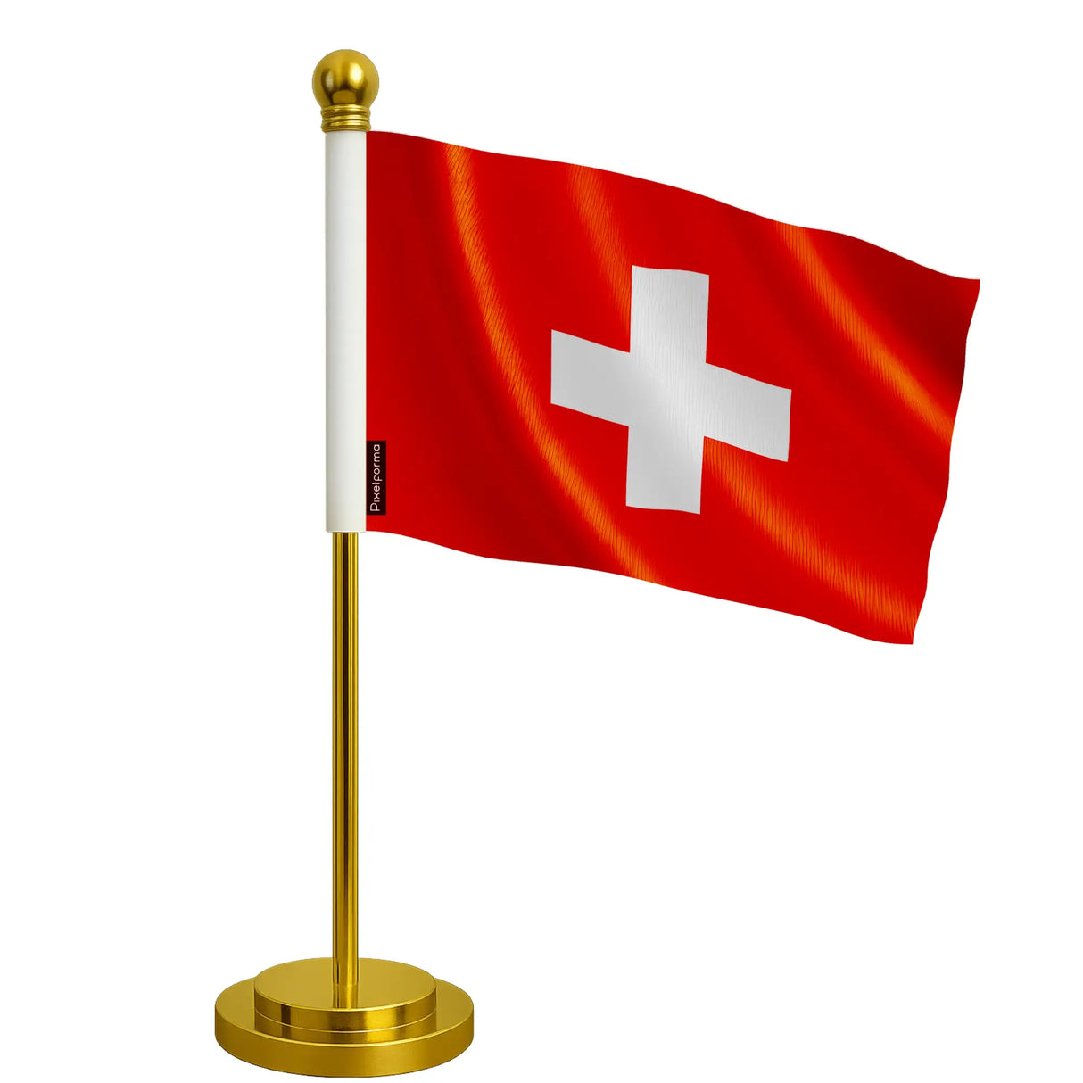 Drapeau bureau suisse polyester avec socle acier inoxydable
