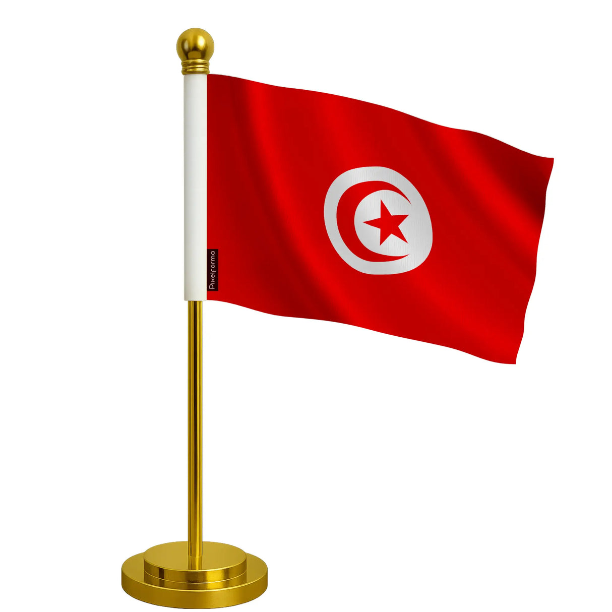 Drapeau bureau tunisie polyester avec socle acier inoxydable
