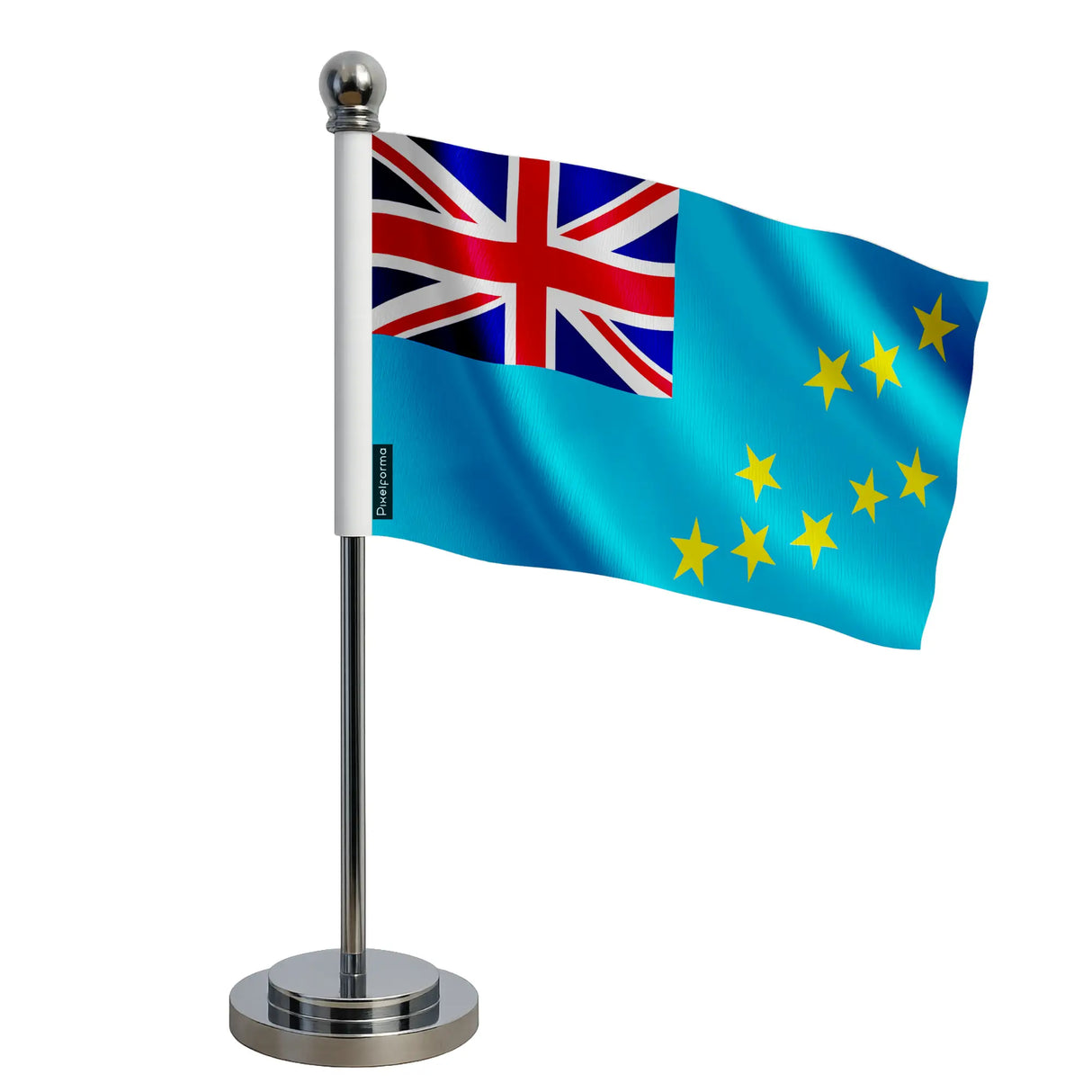 Drapeau bureau tuvalu polyester avec socle acier inoxydable