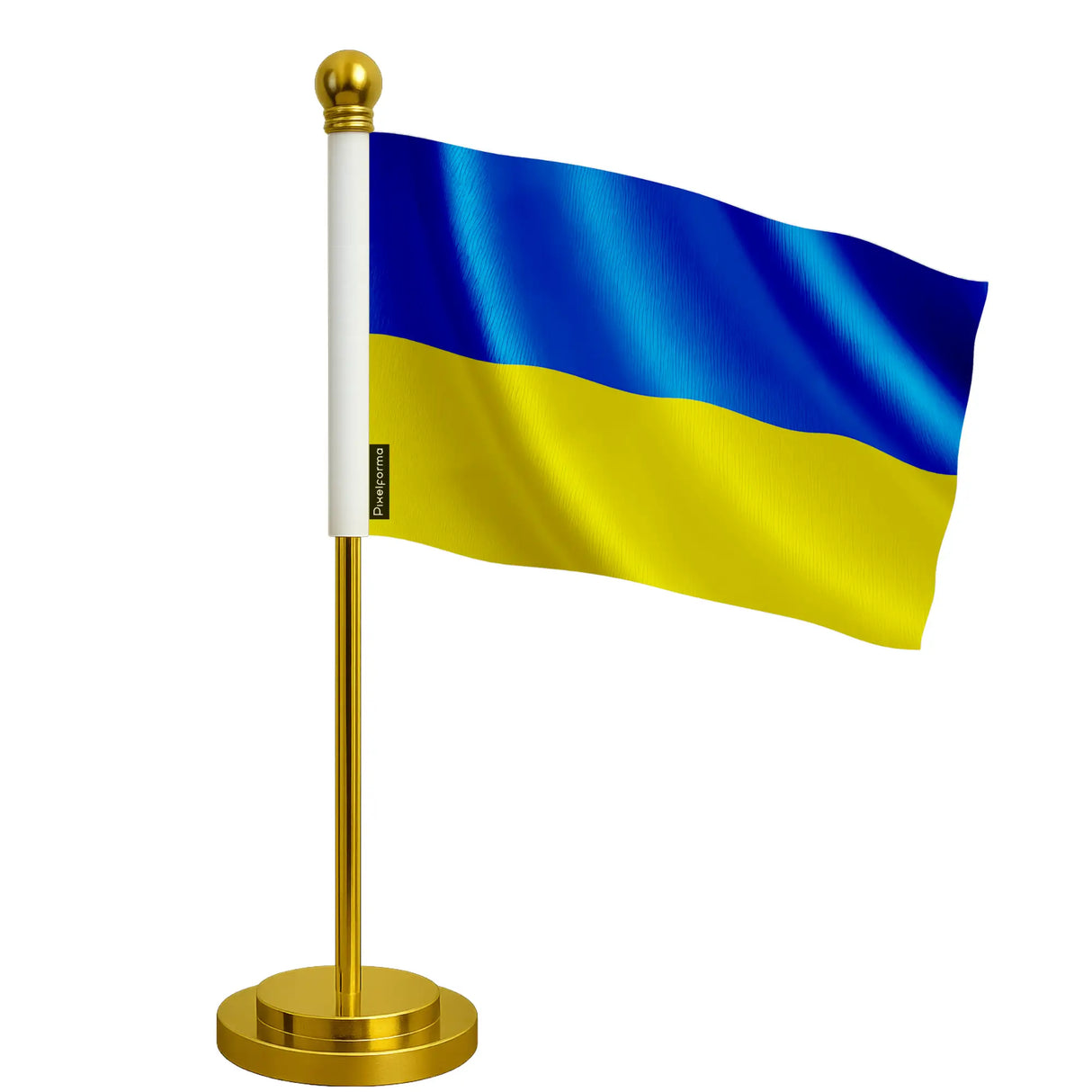 Drapeau bureau ukraine polyester avec socle acier inoxydable
