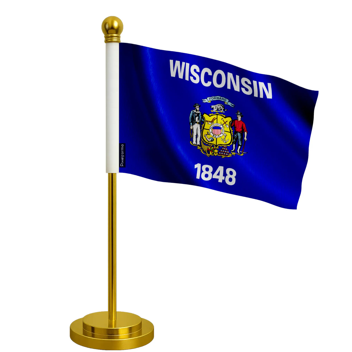 Drapeau bureau wisconsin polyester socle acier inoxydable