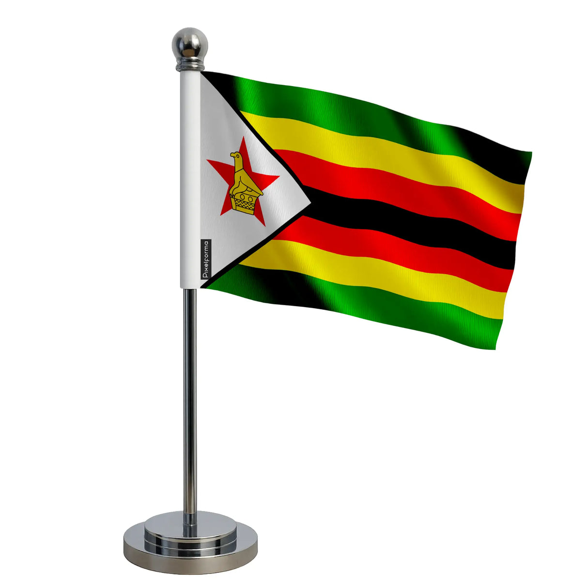 Drapeau bureau zimbabwe polyester socle acier inoxydable