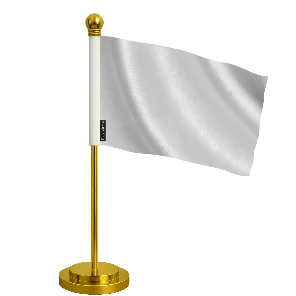 Drapeau de bureau blanc polyester socle acier inoxydable