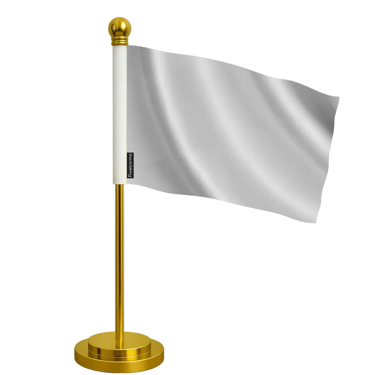 Drapeau de bureau gris clair polyester socle acier inoxydable