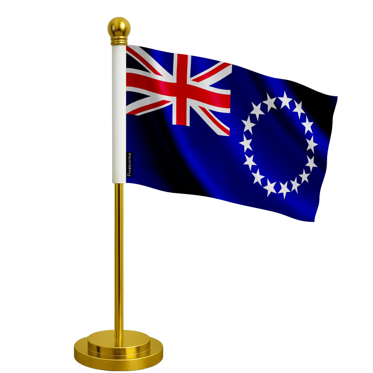 Drapeau de bureau îles cook polyester socle acier inoxydable