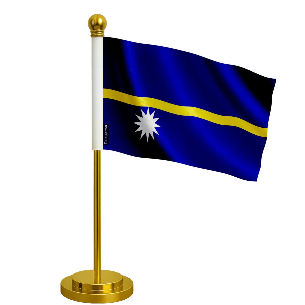 Drapeau de bureau nauru polyester avec socle acier inoxydable