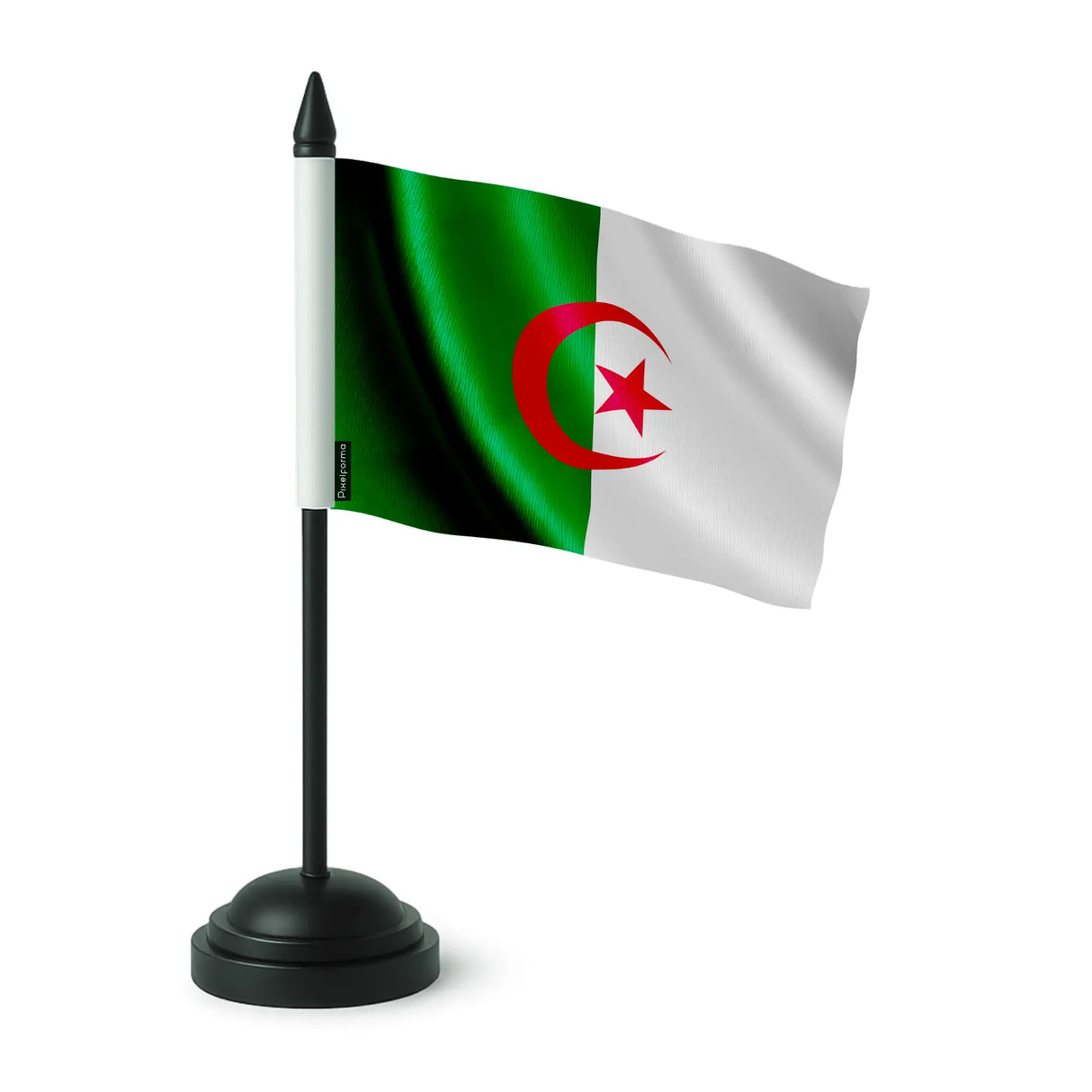 Drapeau de table algérie polyester avec socle noir élégant