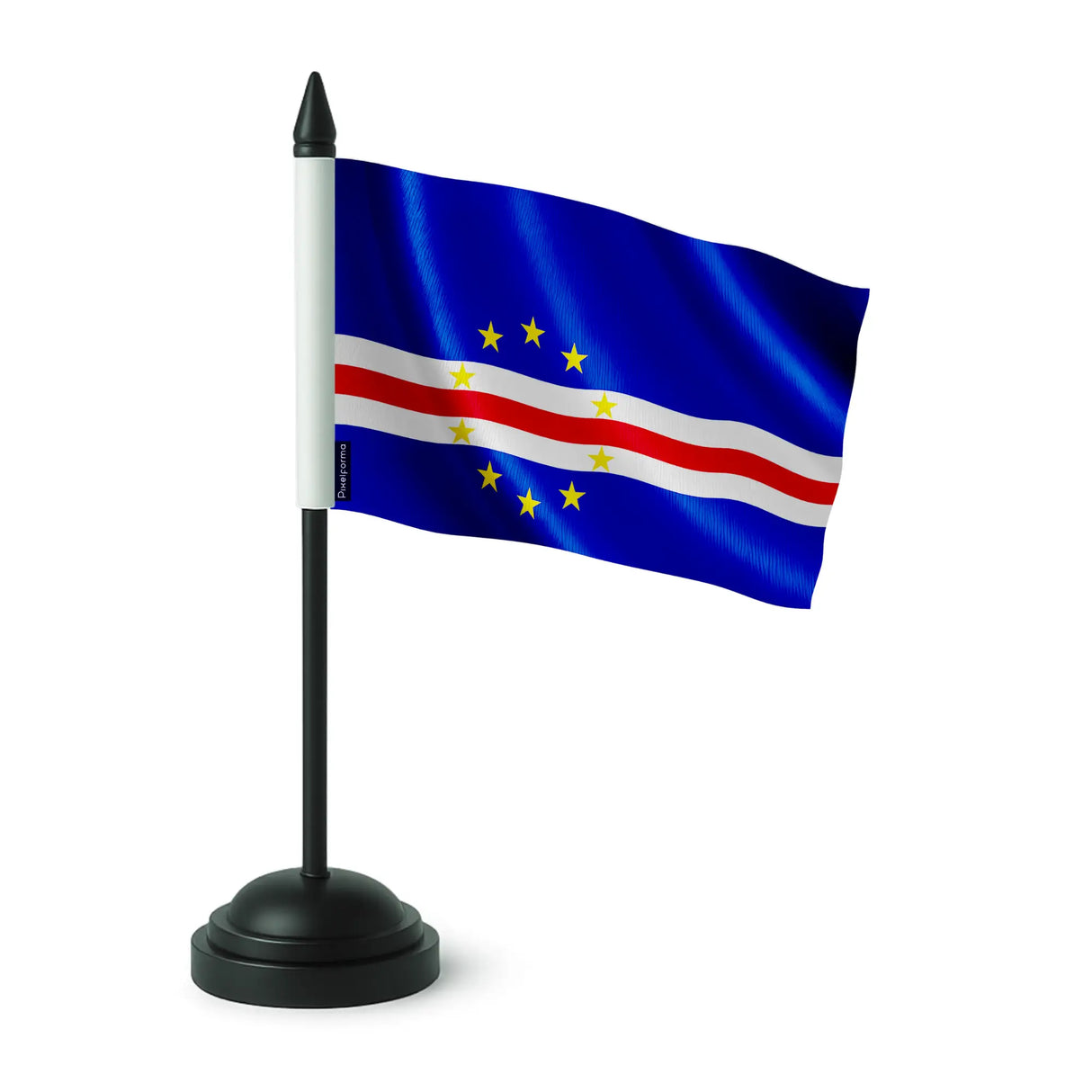 Drapeau de table cap-vert polyester avec socle plastique noir