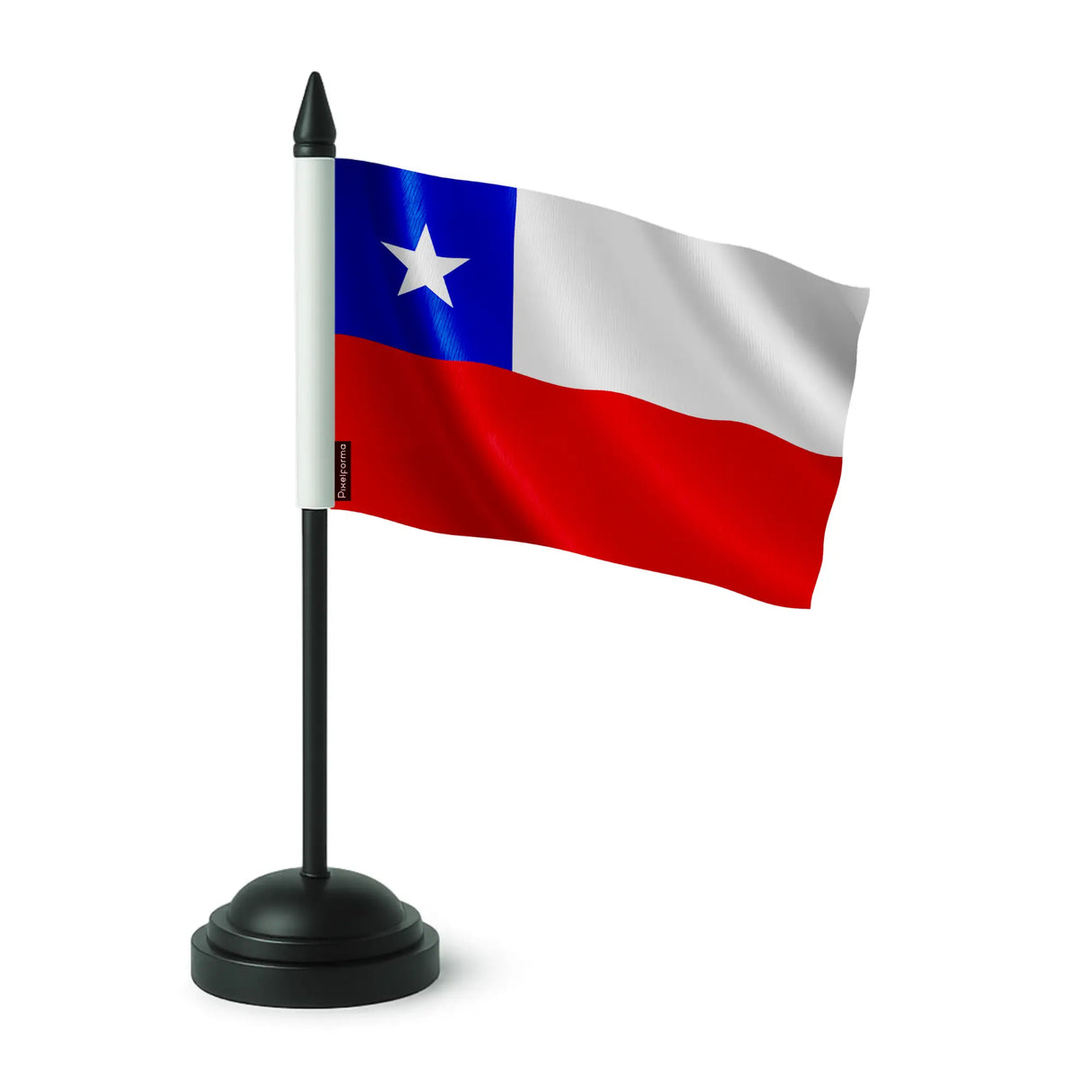 Drapeau de table chili polyester avec socle plastique noir