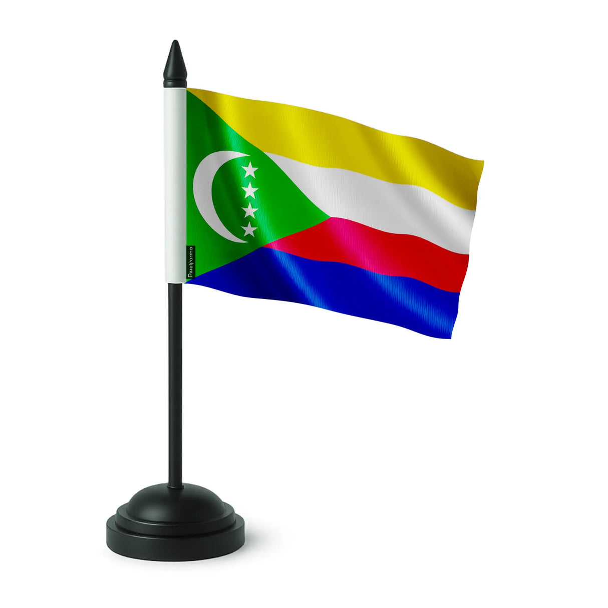Drapeau de table comores polyester avec socle plastique noir