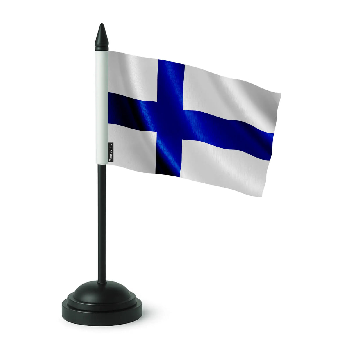Drapeau de table finlande en polyester socle plastique noir