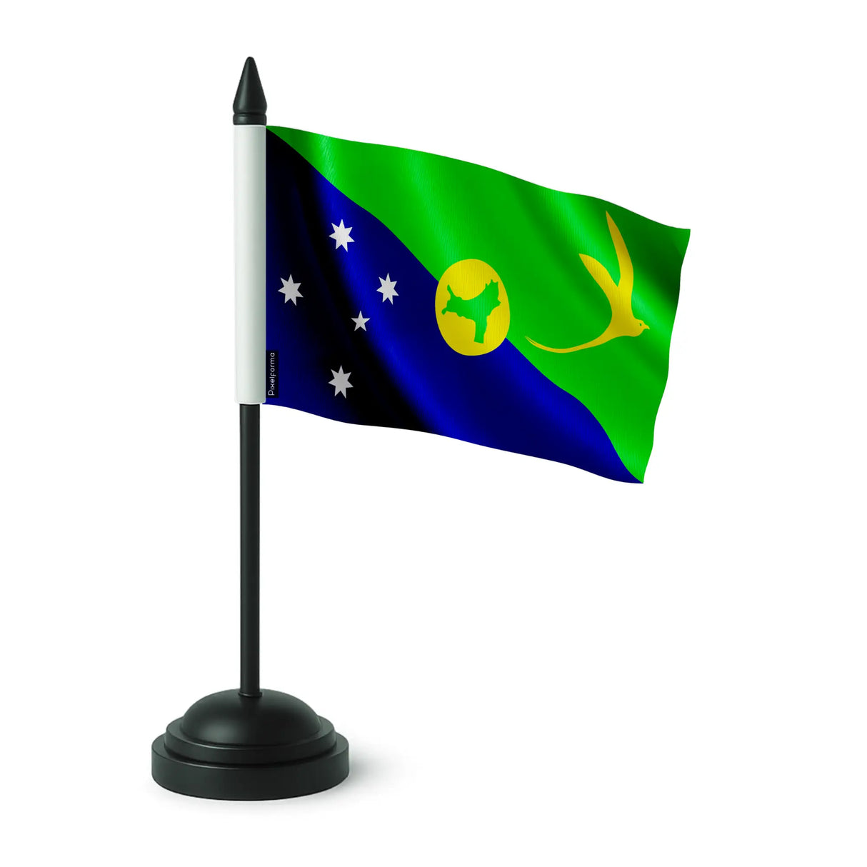 Drapeau de table île christmas en polyester socle noir