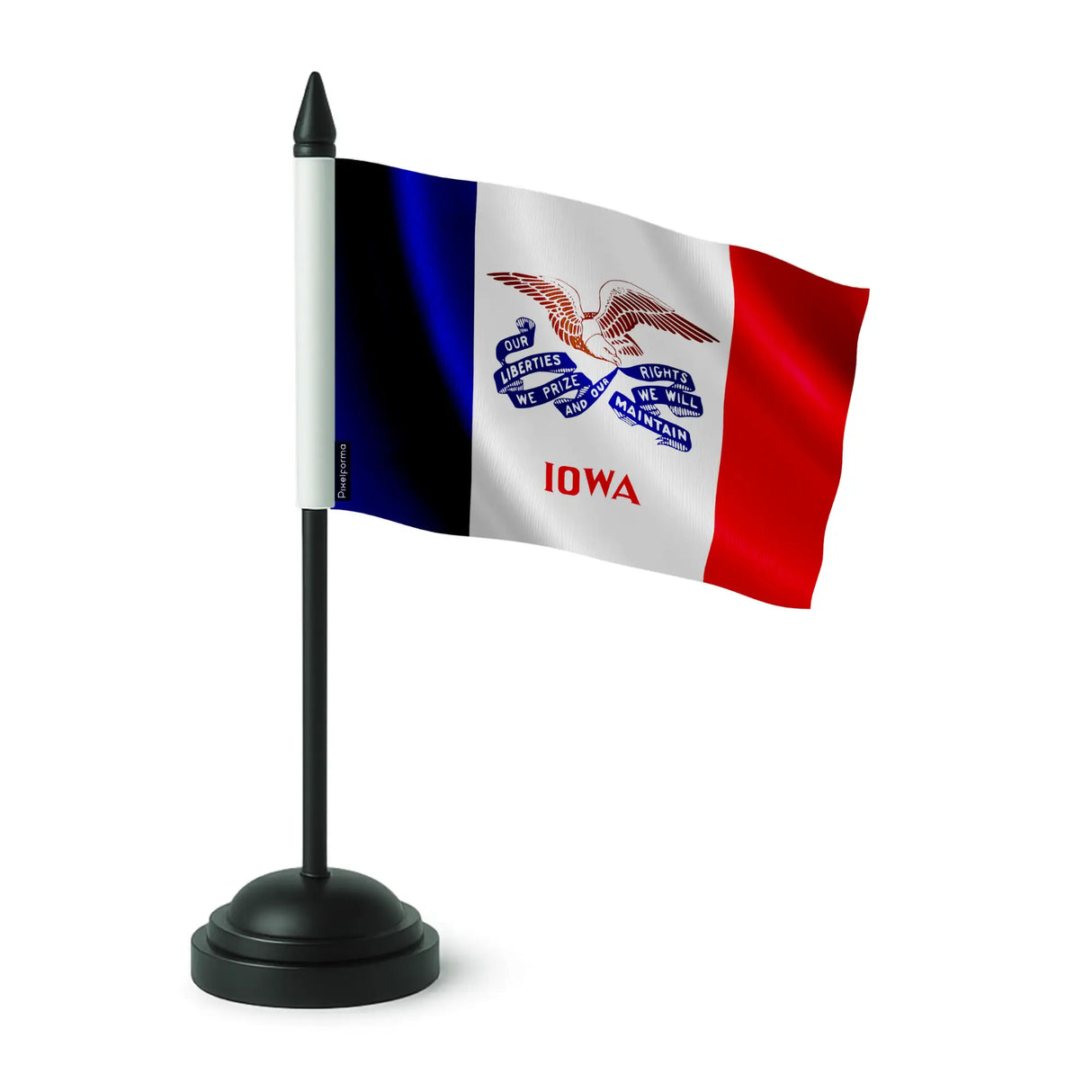 Drapeau de table iowa en polyester avec socle plastique noir