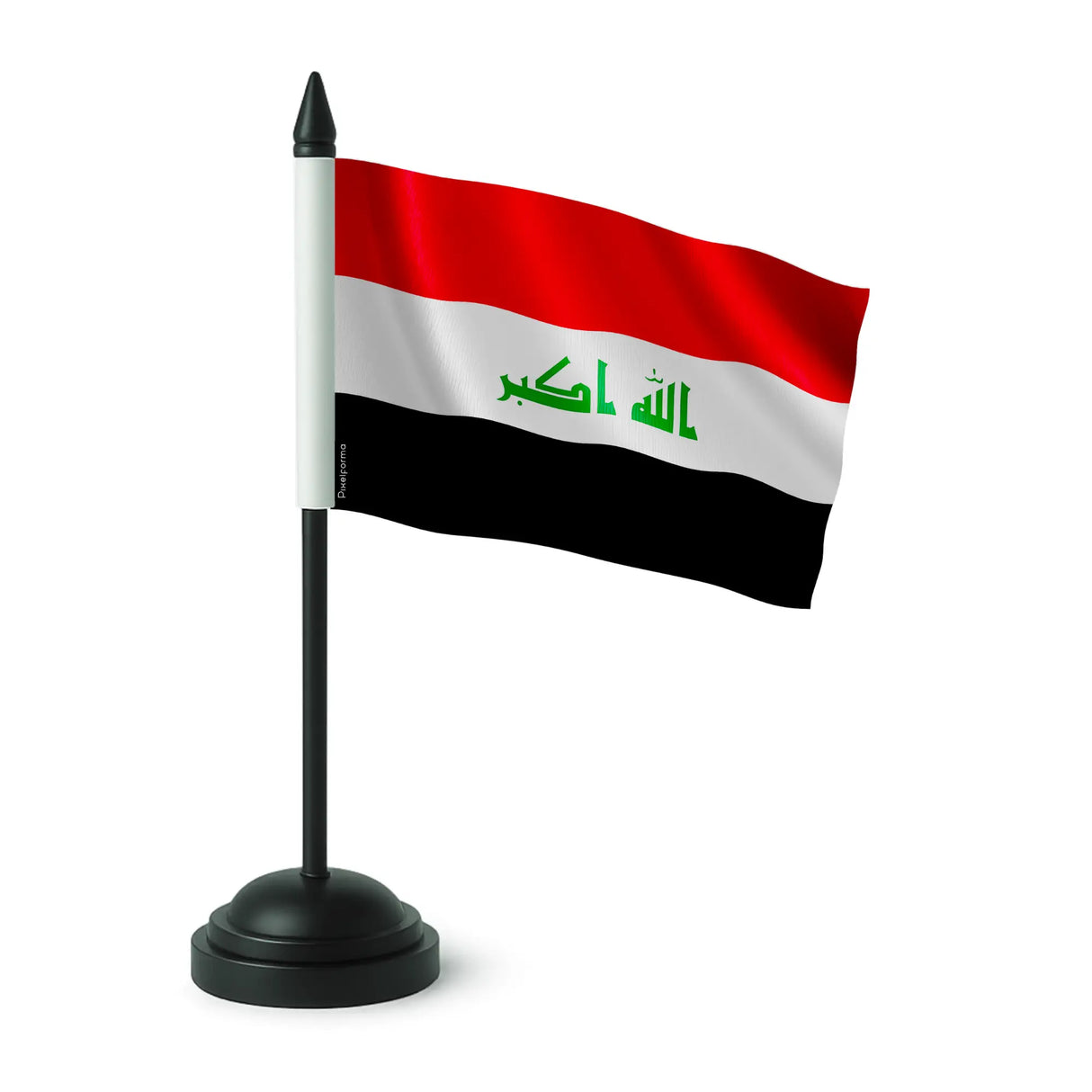 Drapeau de table irak en polyester avec socle plastique noir