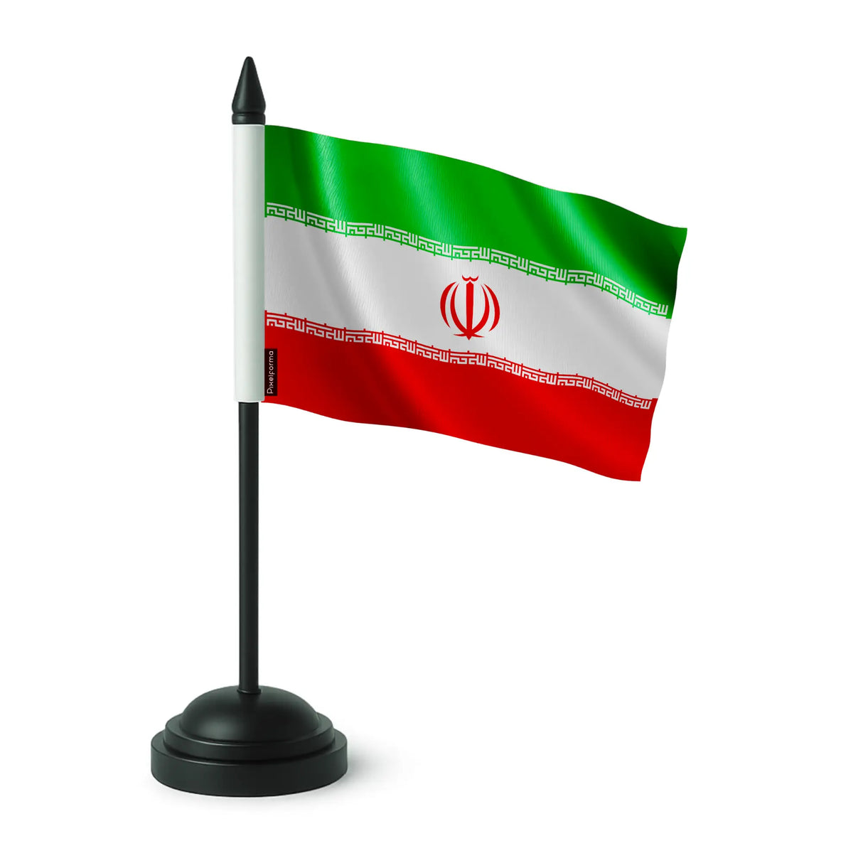 Drapeau de table iran en polyester avec socle plastique noir