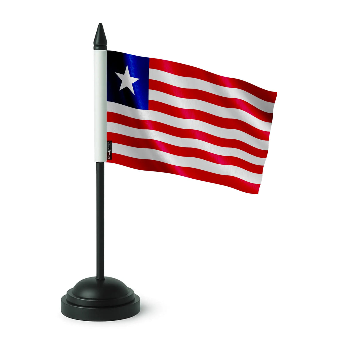 Drapeau de table liberia en polyester avec socle noir