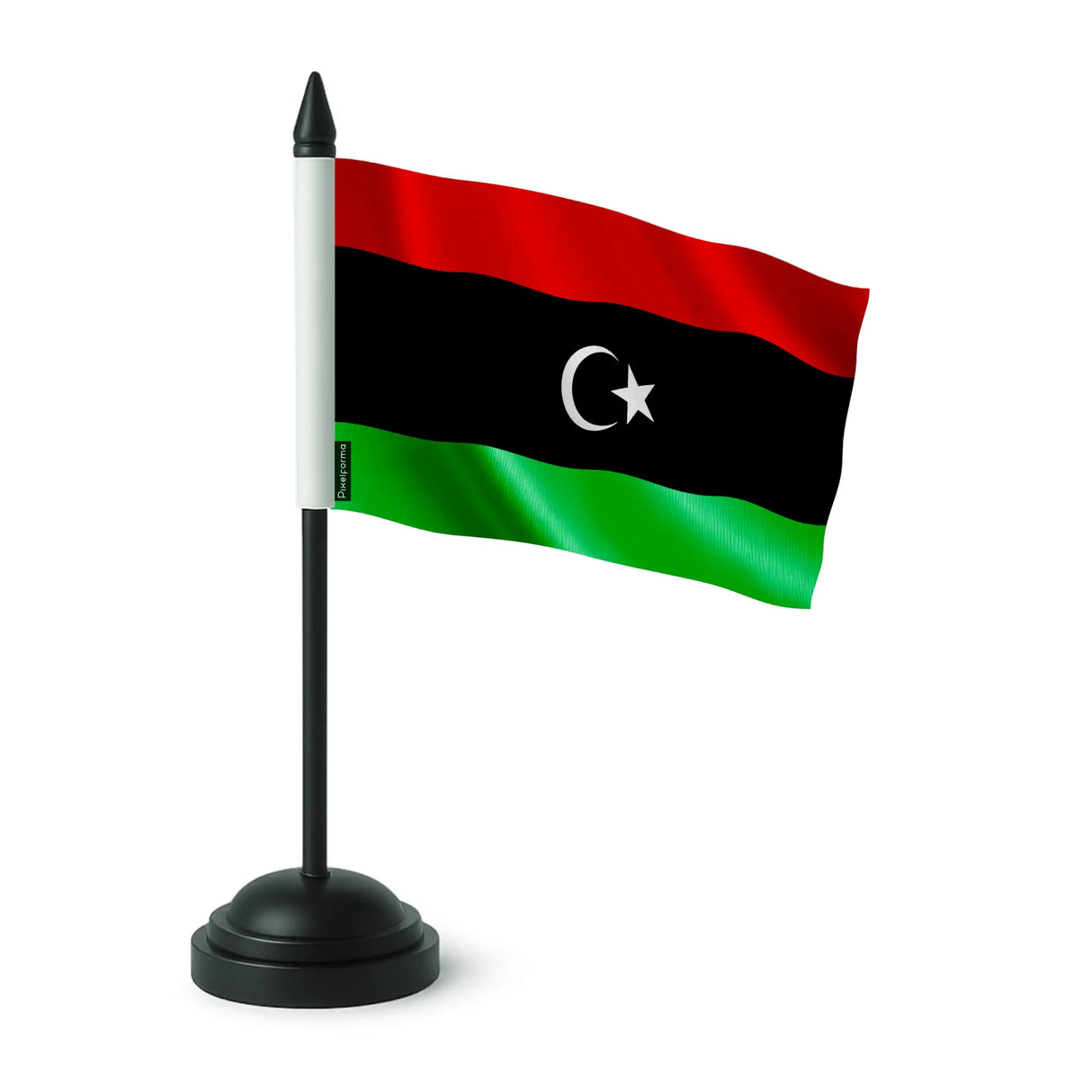 Drapeau de table libye polyester avec socle plastique noir
