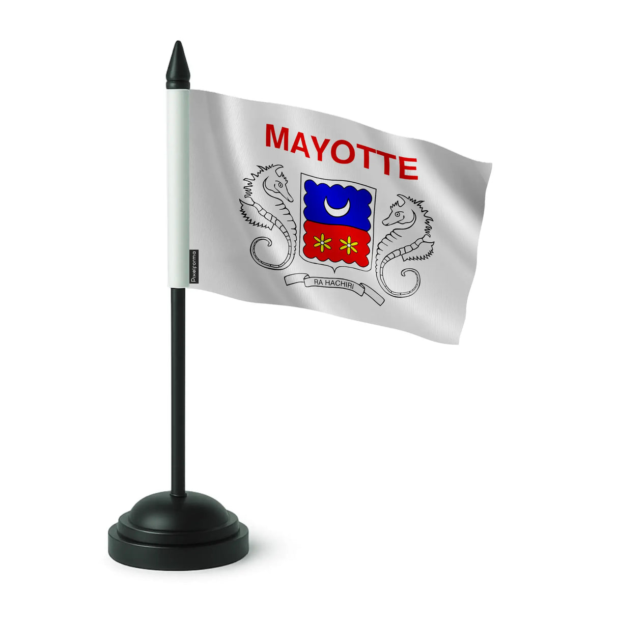 Drapeau de table mayotte polyester avec socle plastique noir