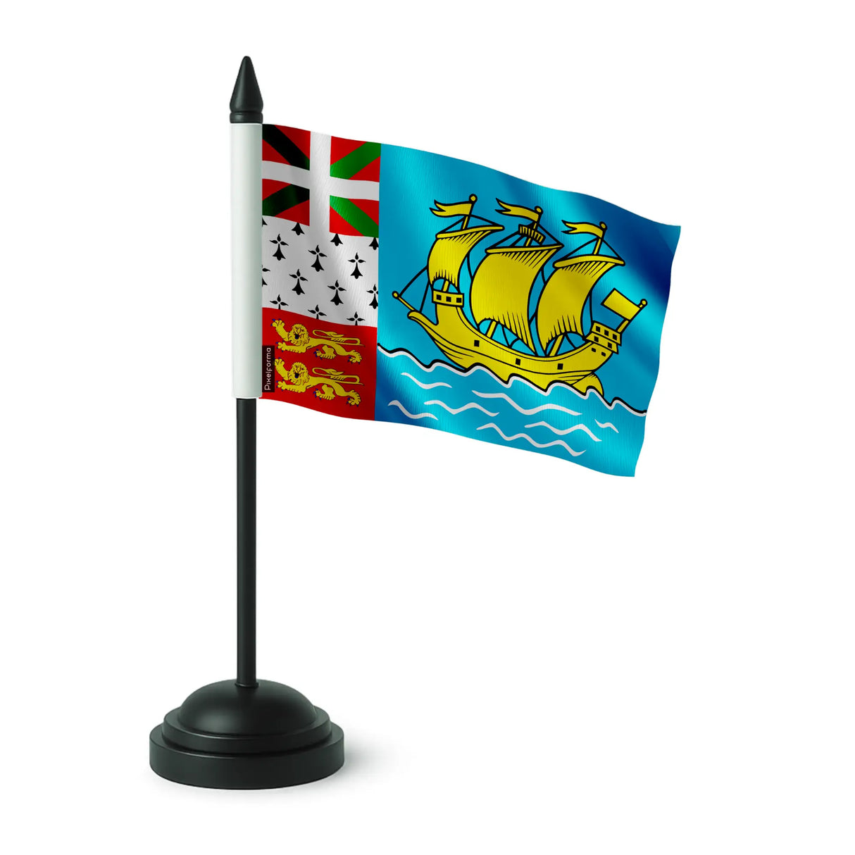 Drapeau de table saint-pierre-et-miquelon polyester socle noir