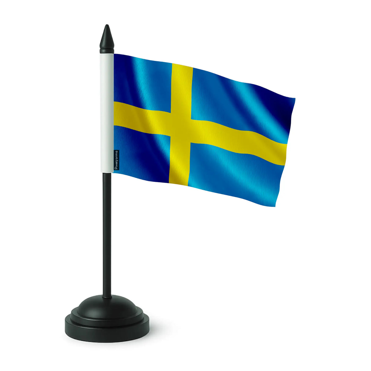 Drapeau de table suède polyester avec socle plastique noir