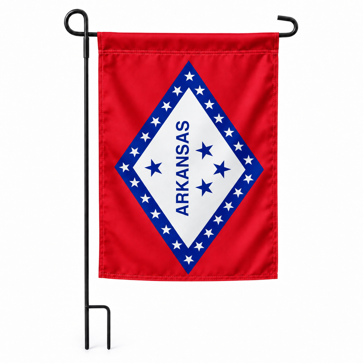 Drapeau jardin vertical Arkansas sur support noir