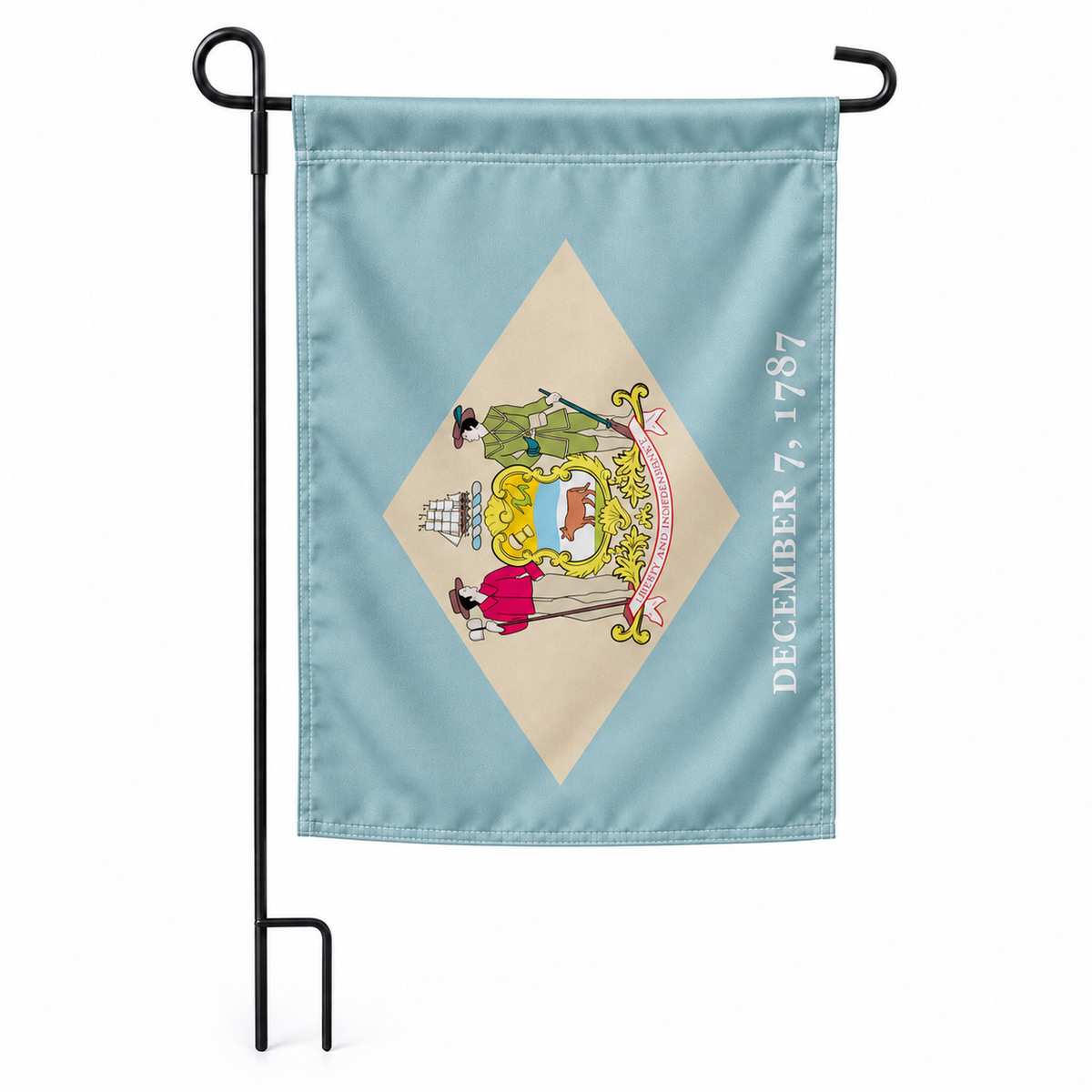 Drapeau jardin vertical Delaware sur support noir