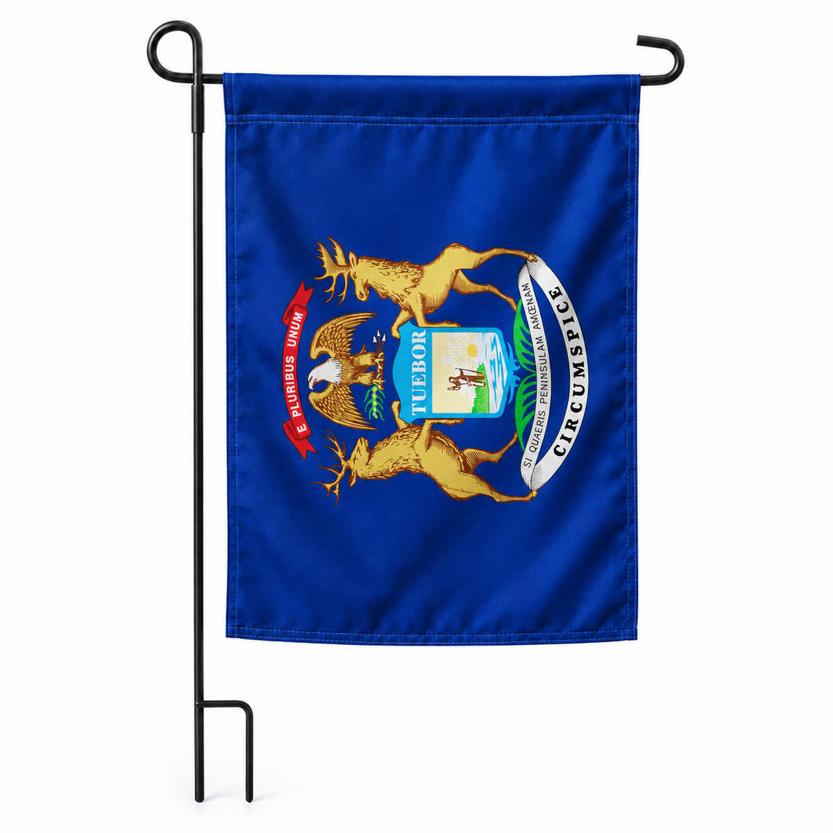 Drapeau jardin vertical Michigan sur support noir