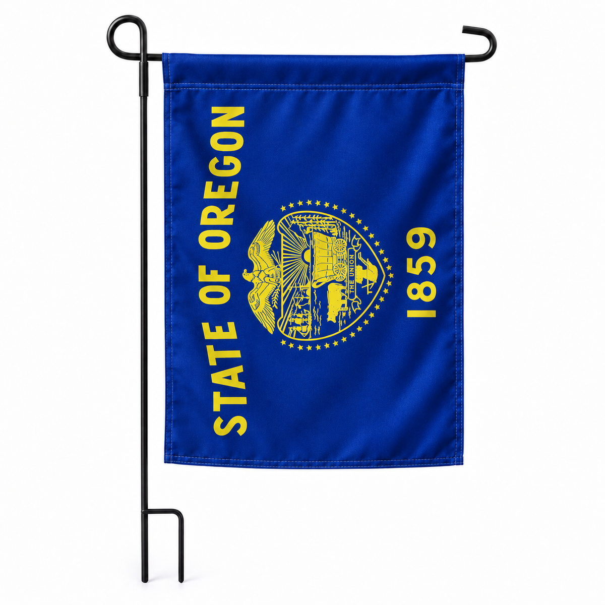 Drapeau jardin vertical Oregon sur support noir