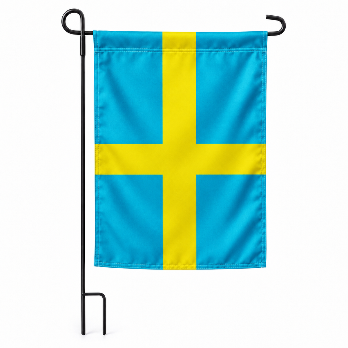 Drapeau jardin vertical Suède sur support noir