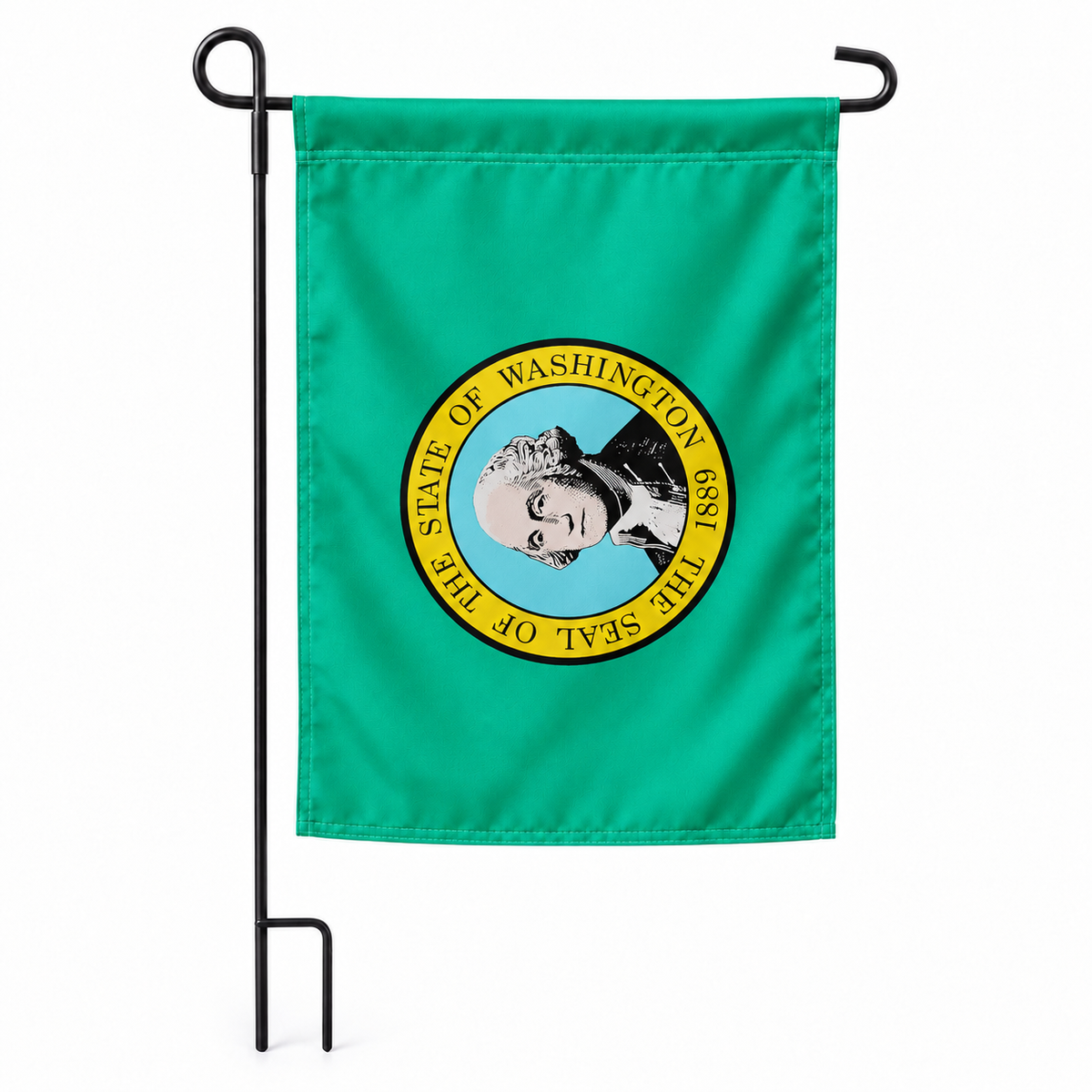 Drapeau jardin vertical Washington sur support noir