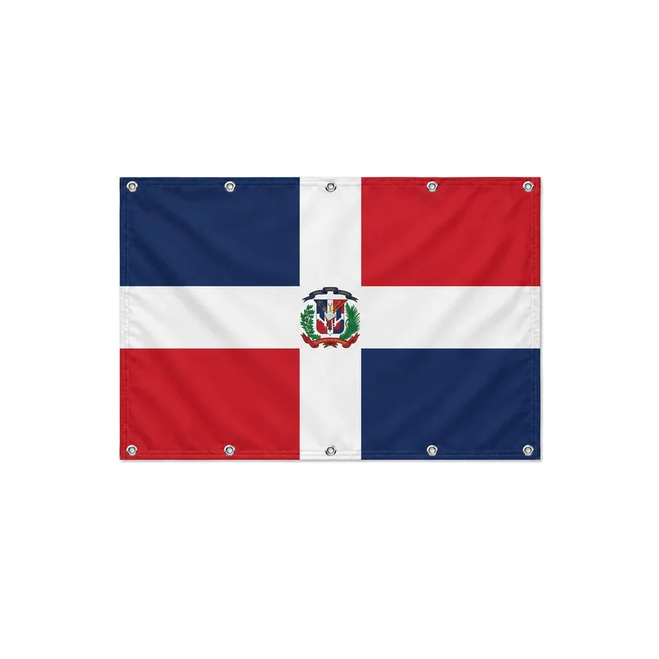 Drapeau de la République dominicaine format S en polyester avec dix œillets