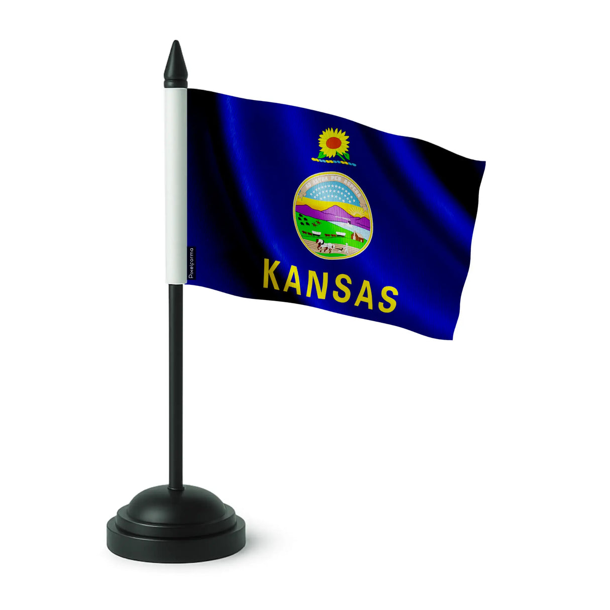 Drapeau table kansas en polyester avec socle plastique noir