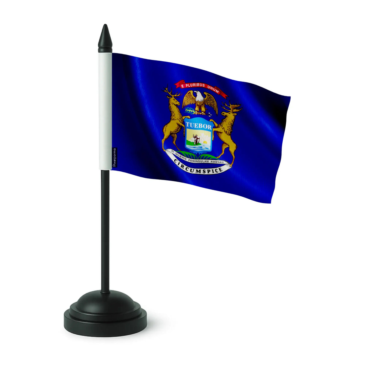 Drapeau table michigan polyester avec socle plastique noir