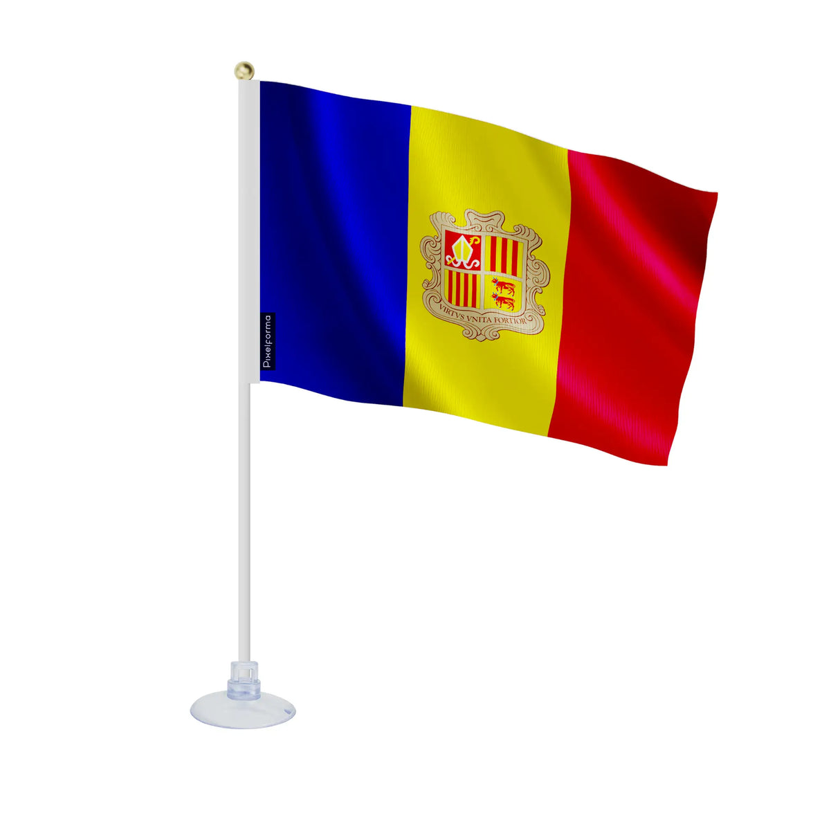 Mini drapeau andorre en polyester avec ventouse pratique