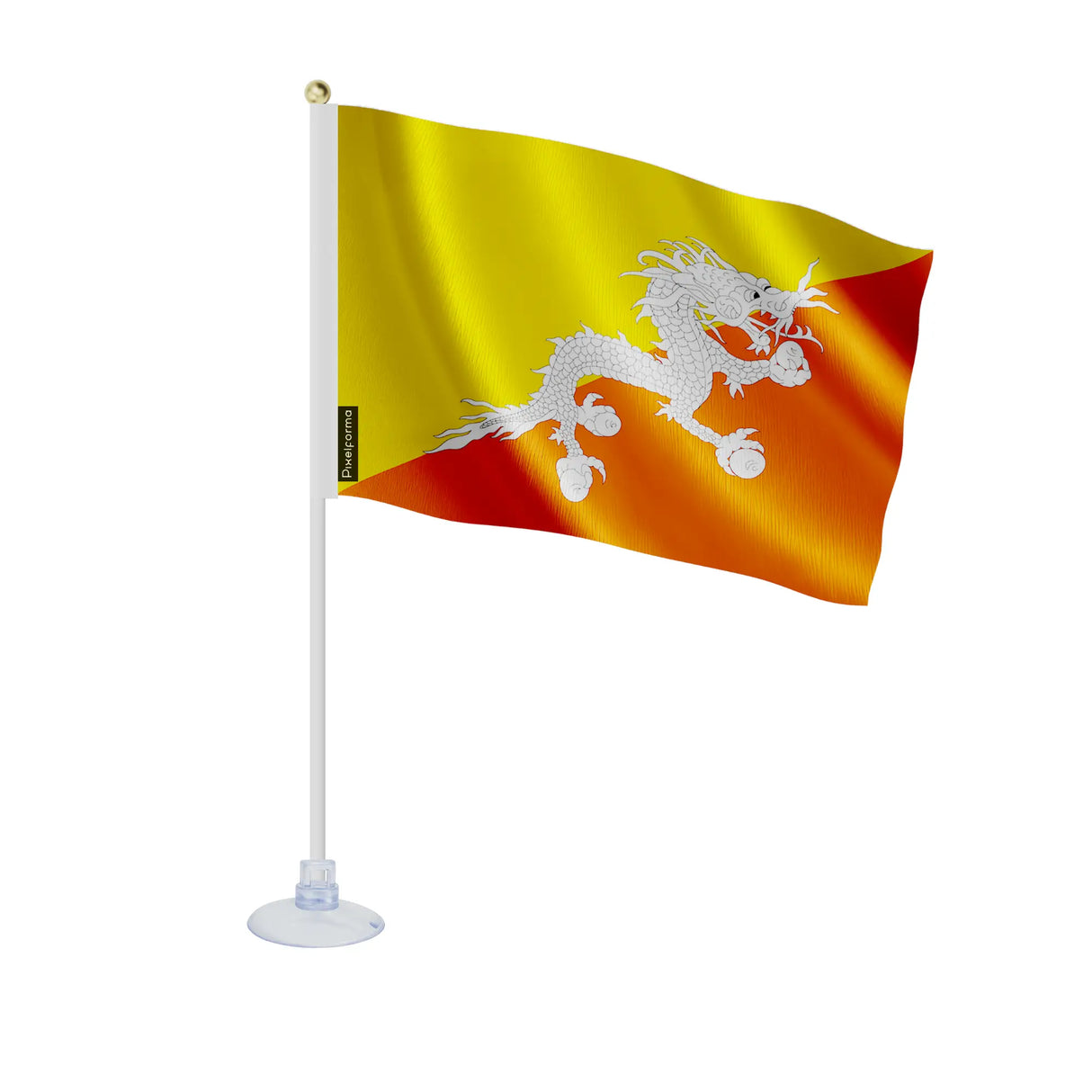 Mini drapeau bhoutan polyester avec ventouse pour surface lisse