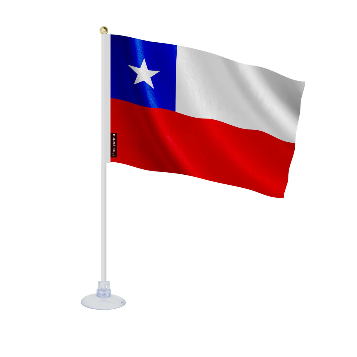 Mini drapeau chili en polyester avec ventouse transparente