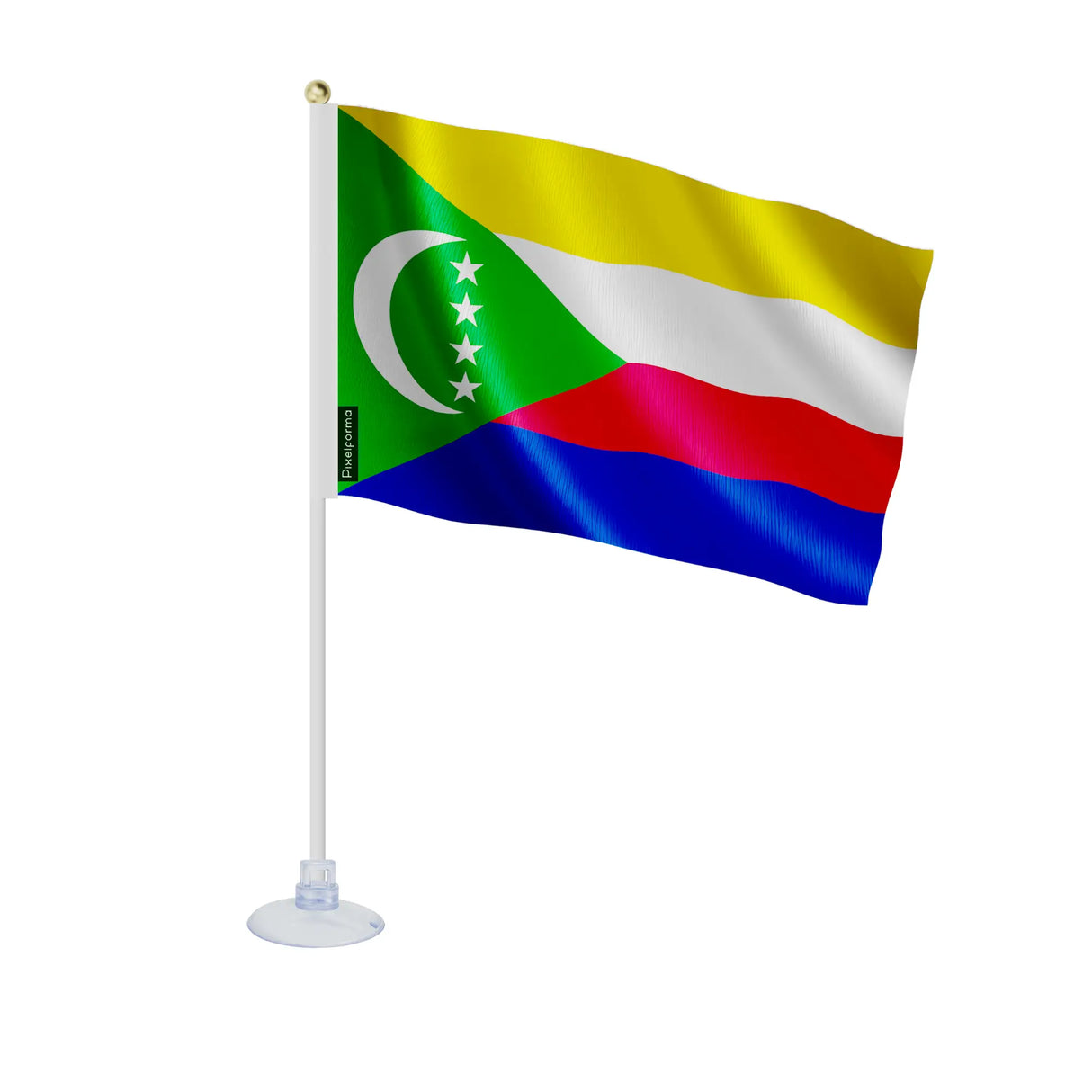 Mini drapeau comores en polyester avec ventouse pratique