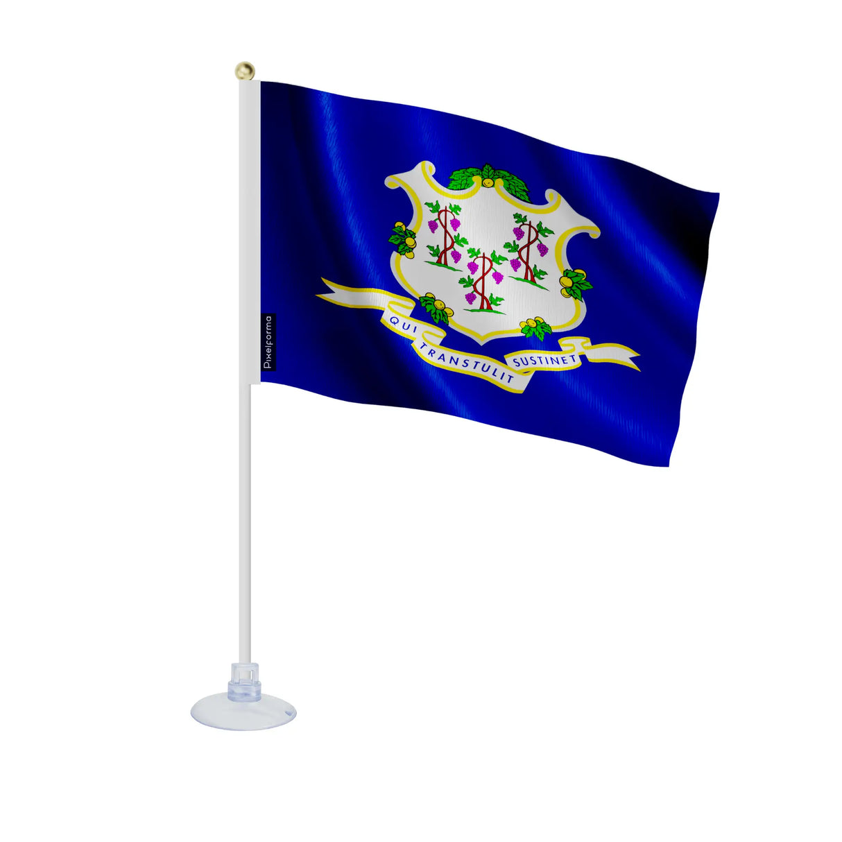 Mini drapeau connecticut polyester avec ventouse pour surface lisse